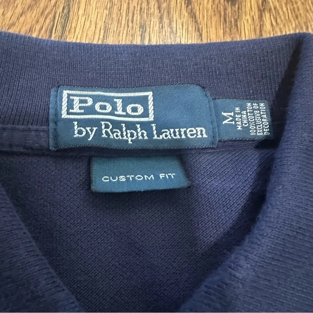 Ralph Lauren Navy Blue Big Pony Polo White Logo shirt size medium custom fit
